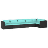 6 Piece Garden Lounge Set with Cushions Poly Rattan Black - Front View