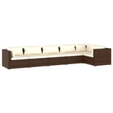 6 Piece Garden Lounge Set with Cushions Poly Rattan Brown - Front View