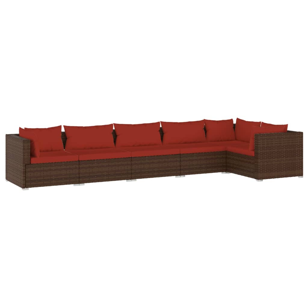 6 Piece Garden Lounge Set with Cushions Poly Rattan Brown