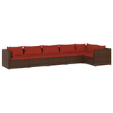 6 Piece Garden Lounge Set with Cushions Poly Rattan Brown