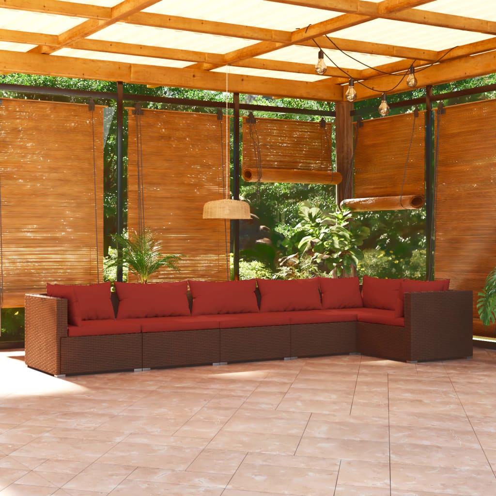 6 Piece Garden Lounge Set with Cushions Poly Rattan Brown