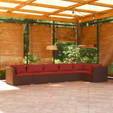 6 Piece Garden Lounge Set with Cushions Poly Rattan Brown