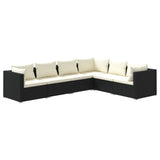 6 Piece Garden Lounge Set with Cushions Poly Rattan Black - Front View