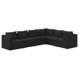 6 Piece Garden Lounge Set with Cushions Poly Rattan Black - Front View