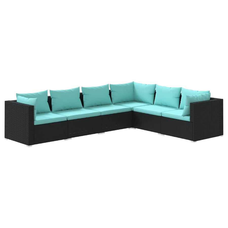 6 Piece Garden Lounge Set with Cushions Poly Rattan Black