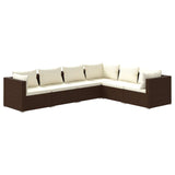 6 Piece Garden Lounge Set with Cushions Poly Rattan Brown - Front View