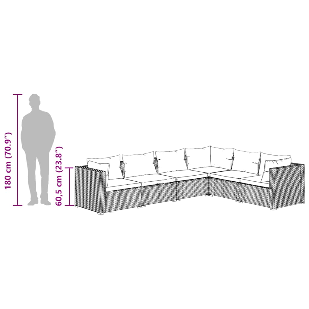 6 Piece Garden Lounge Set with Cushions Poly Rattan Brown