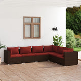 6 Piece Garden Lounge Set with Cushions Poly Rattan Brown