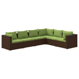 6 Piece Garden Lounge Set with Cushions Poly Rattan Brown - Front View