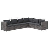 6 Piece Garden Lounge Set with Cushions Poly Rattan Grey - Front View