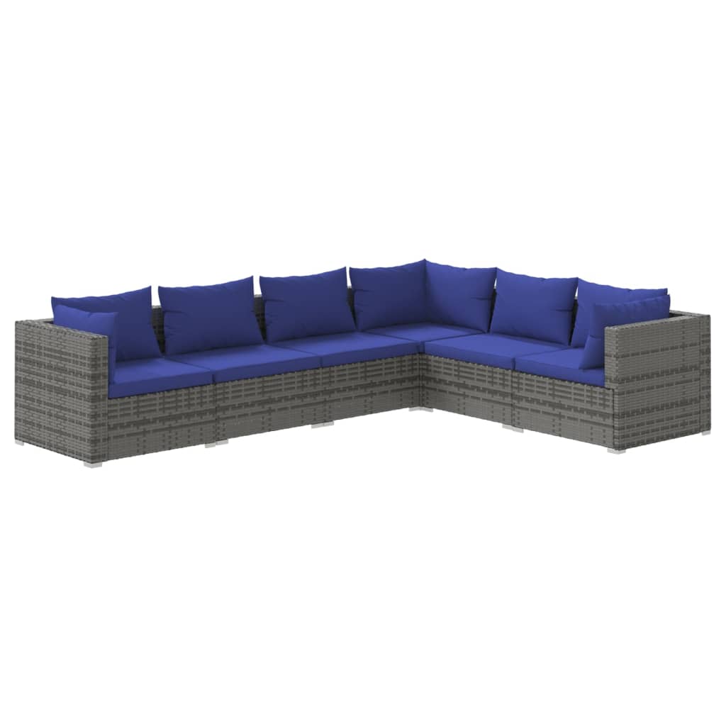6 Piece Garden Lounge Set with Cushions Poly Rattan Grey
