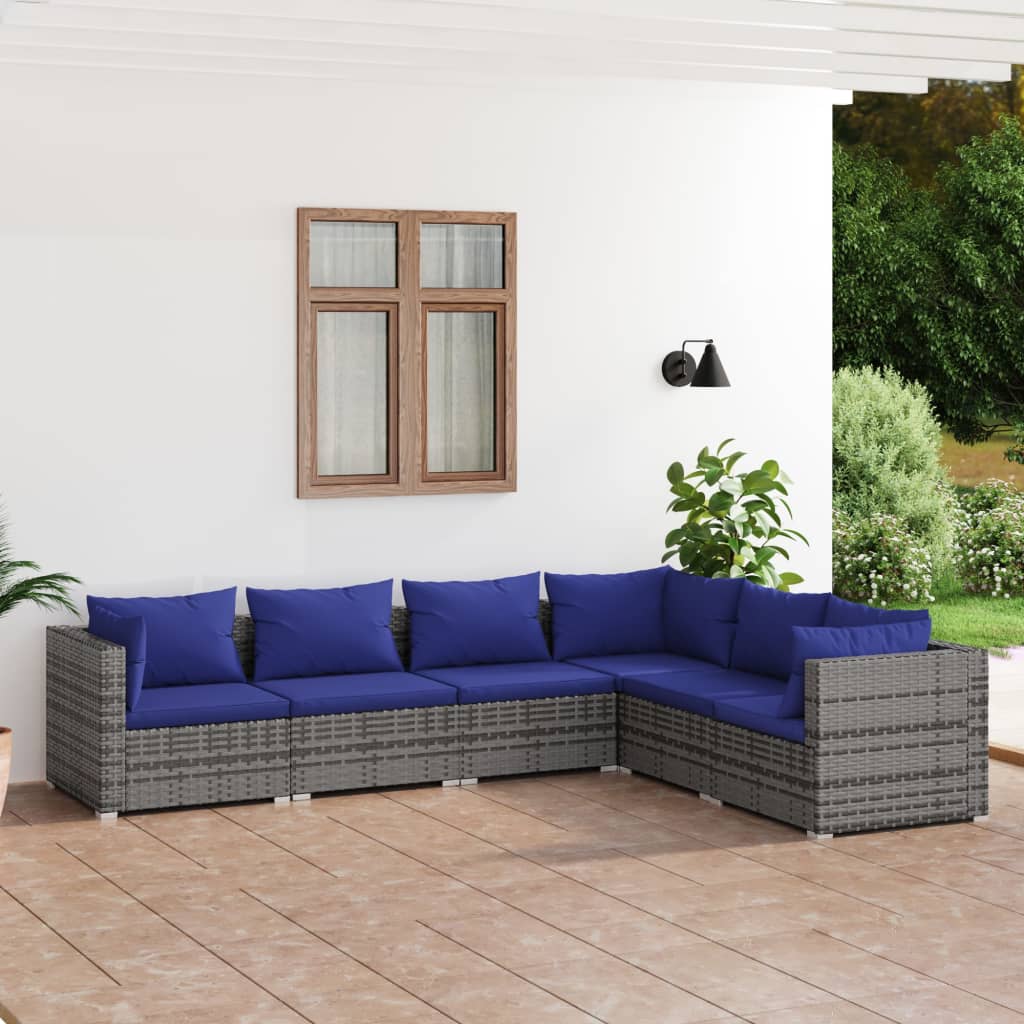 6 Piece Garden Lounge Set with Cushions Poly Rattan Grey
