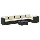 7 Piece Garden Lounge Set with Cushions Poly Rattan Black - Front View