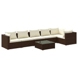 7 Piece Garden Lounge Set with Cushions Poly Rattan Brown - Front View