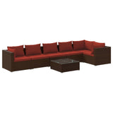 7 Piece Garden Lounge Set with Cushions Poly Rattan Brown - Front View