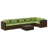 7 Piece Garden Lounge Set with Cushions Poly Rattan Brown