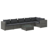 7 Piece Garden Lounge Set with Cushions Poly Rattan Grey - Front View
