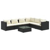 7 Piece Garden Lounge Set with Cushions Poly Rattan Black - Front View