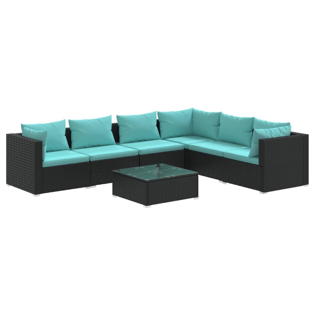 7 Piece Garden Lounge Set with Cushions Poly Rattan Black
