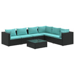 7 Piece Garden Lounge Set with Cushions Poly Rattan Black