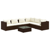 7 Piece Garden Lounge Set with Cushions Poly Rattan Brown - Front View