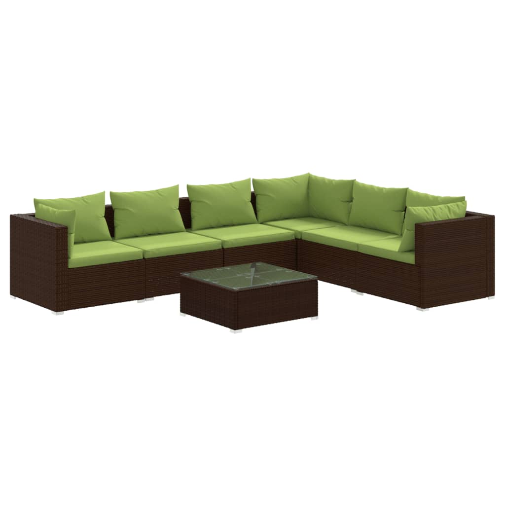 7 Piece Garden Lounge Set with Cushions Poly Rattan Brown