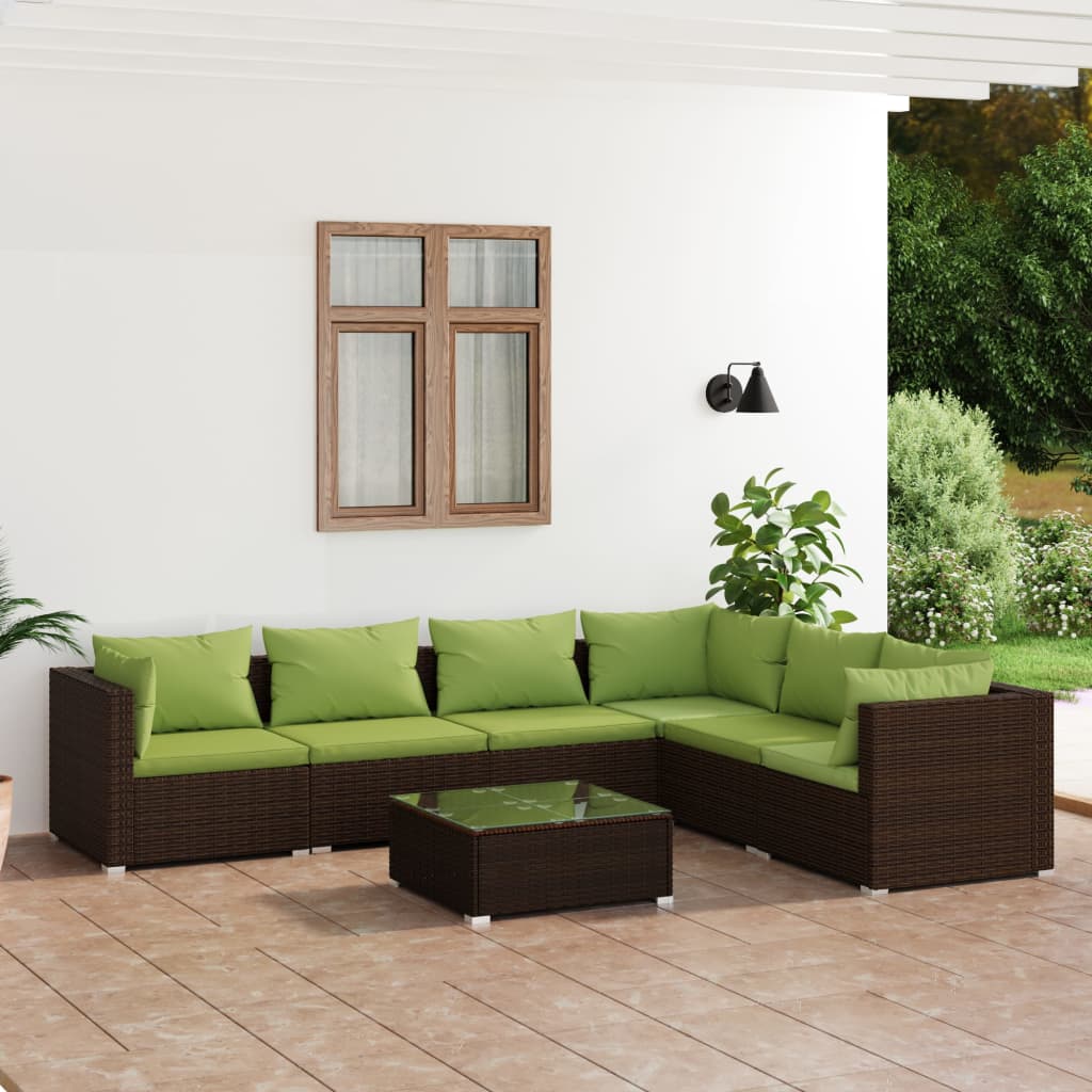 7 Piece Garden Lounge Set with Cushions Poly Rattan Brown