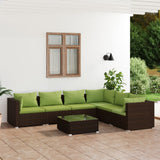 7 Piece Garden Lounge Set with Cushions Poly Rattan Brown