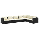 7 Piece Garden Lounge Set with Cushions Poly Rattan Black - Front View