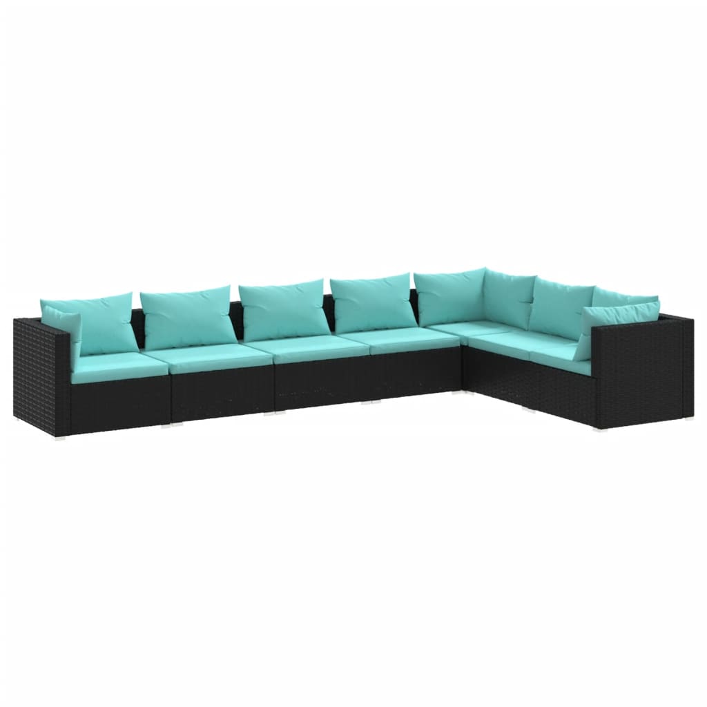 7 Piece Garden Lounge Set with Cushions Poly Rattan Black