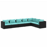 7 Piece Garden Lounge Set with Cushions Poly Rattan Black