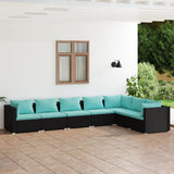 7 Piece Garden Lounge Set with Cushions Poly Rattan Black