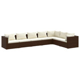 7 Piece Garden Lounge Set with Cushions Poly Rattan Brown