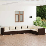 7 Piece Garden Lounge Set with Cushions Poly Rattan Brown