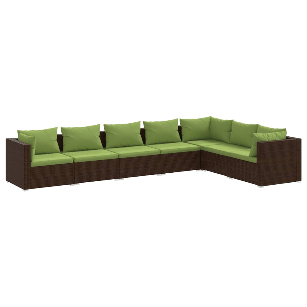 7 Piece Garden Lounge Set with Cushions Poly Rattan Brown