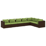 7 Piece Garden Lounge Set with Cushions Poly Rattan Brown - Front View