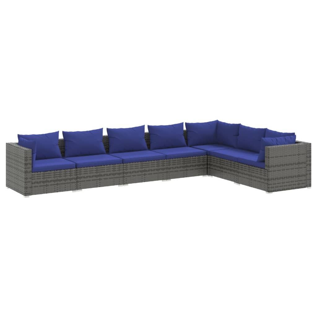 7 Piece Garden Lounge Set with Cushions Poly Rattan Grey