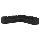 7 Piece Garden Lounge Set with Cushions Poly Rattan Black - Front View