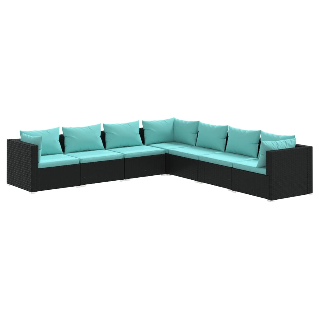 7 Piece Garden Lounge Set with Cushions Poly Rattan Black