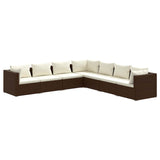 7 Piece Garden Lounge Set with Cushions Poly Rattan Brown - Front View