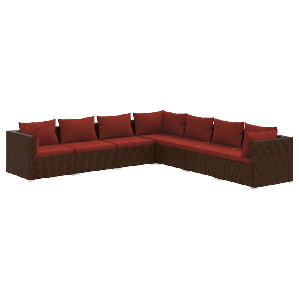 7 Piece Garden Lounge Set with Cushions Poly Rattan Brown