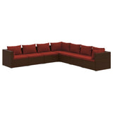 7 Piece Garden Lounge Set with Cushions Poly Rattan Brown - Front View