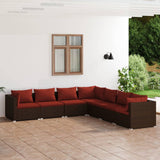 7 Piece Garden Lounge Set with Cushions Poly Rattan Brown