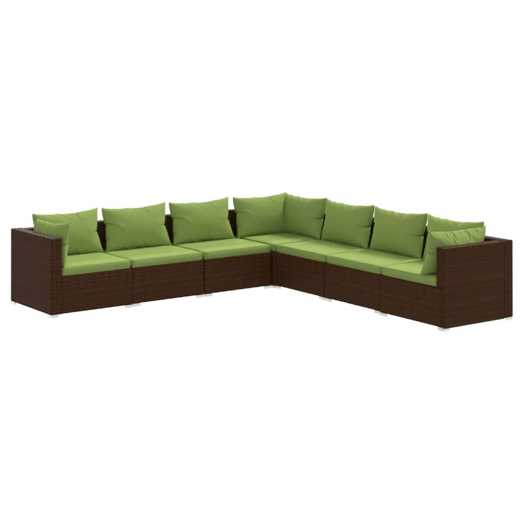 7 Piece Garden Lounge Set with Cushions Poly Rattan Brown