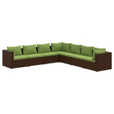 7 Piece Garden Lounge Set with Cushions Poly Rattan Brown