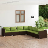 7 Piece Garden Lounge Set with Cushions Poly Rattan Brown