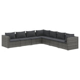 7 Piece Garden Lounge Set with Cushions Poly Rattan Grey - Front View
