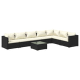 8 Piece Garden Lounge Set with Cushions Poly Rattan Black - Front View