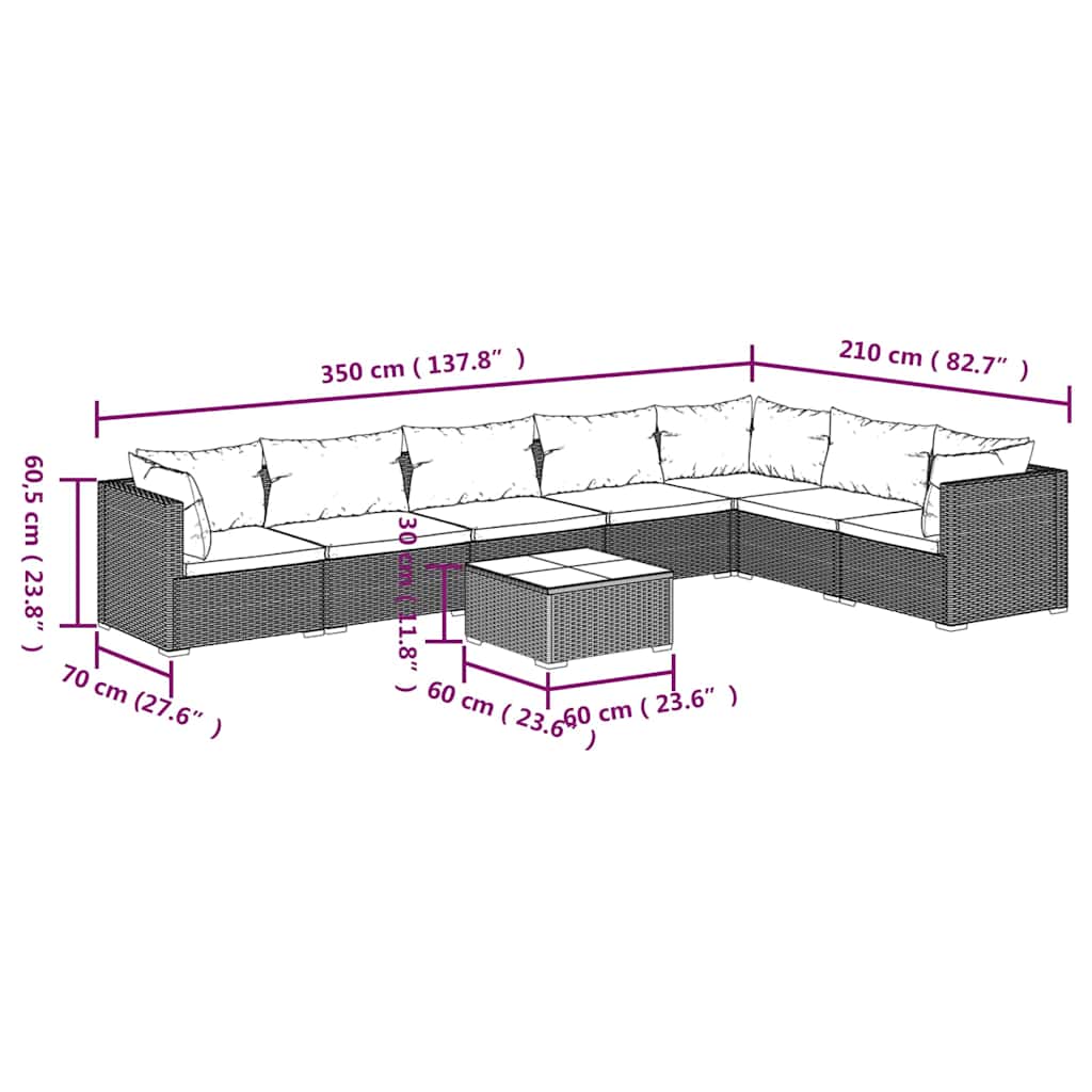 8 Piece Garden Lounge Set with Cushions Poly Rattan Black
