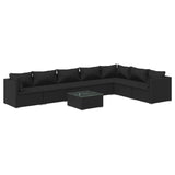 8 Piece Garden Lounge Set with Cushions Poly Rattan Black - Front View